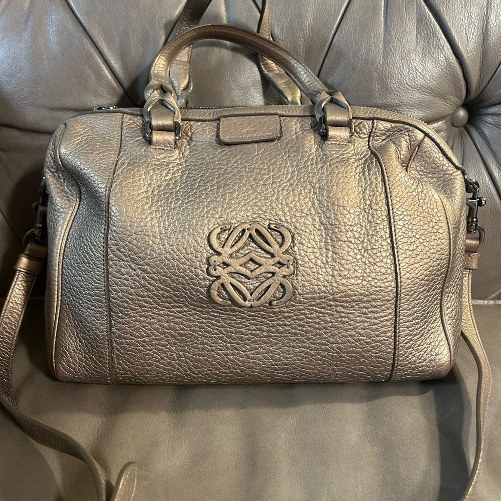 Loewe Fusta 25 Matte Gold Metallic Leather Boston Crossbody Bag Handbag Satchel